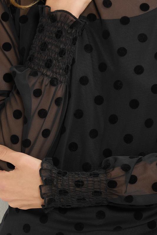 LTS Tall Black Burnout Polka Dot Mesh Blouse | Long Tall Sally 5