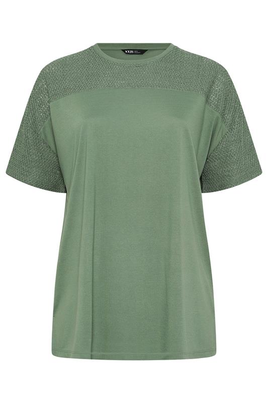 YOURS Plus Size Khaki Green Woven Panel Oversized T-Shirt | Yours Clothing 5