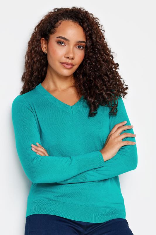 Women's  M&Co Green Long Sleeve V-Neck Jumper