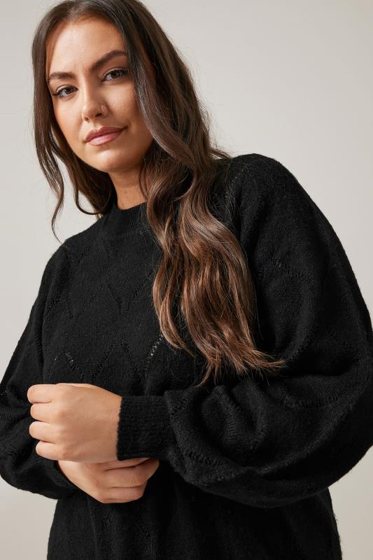 EVANS Plus Size Black Pointelle Knitted Jumper | Evans 4