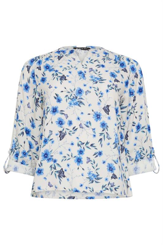 M&Co Petite Ivory White & Blue Butterfly Print Blouse | M&Co 4