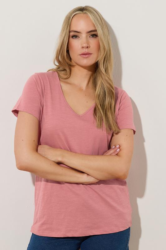 LTS Tall 2 Pack Pink & Grey Cotton V-Neck T-Shirts | Long Tall Sally  1