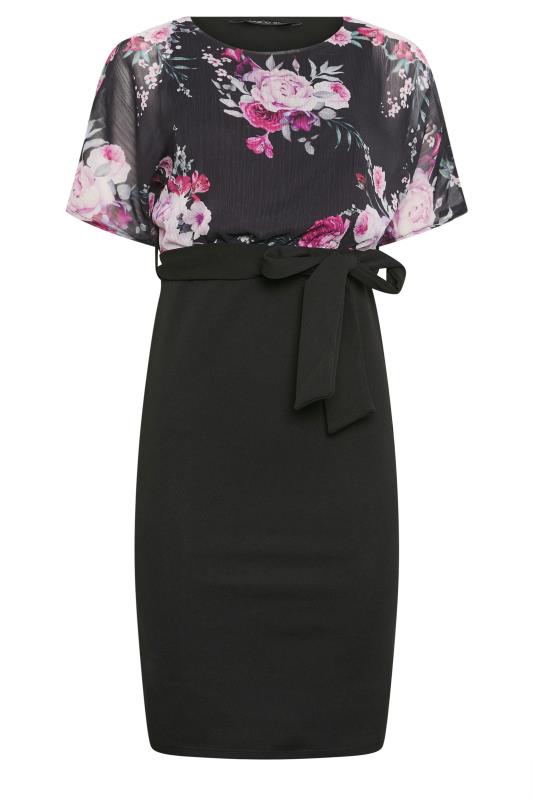 M&Co Petite Black Floral Print 2 In 1 Tie Belt Dress | M&Co 5