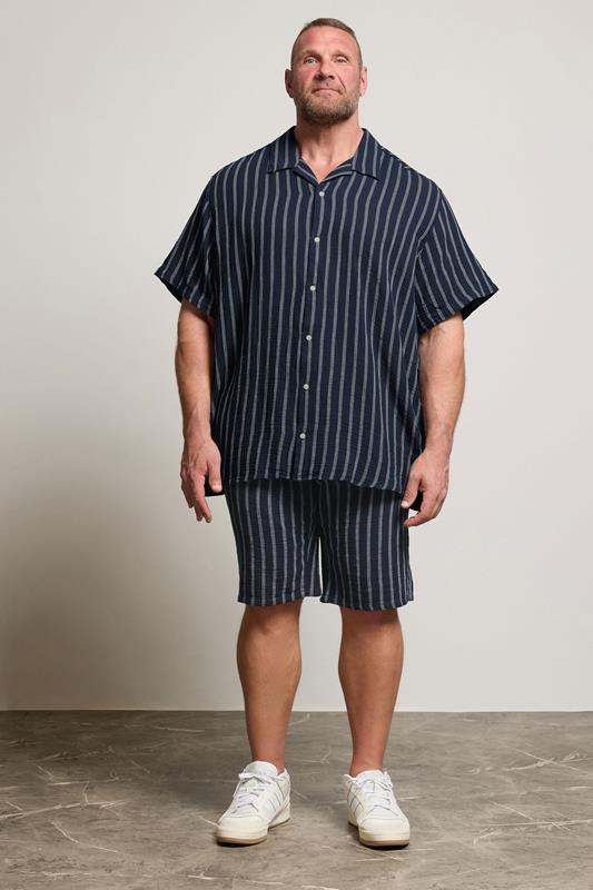 JACK & JONES Big & Tall Navy Blue & White Stripe Jogger Shorts | BadRhino 1
