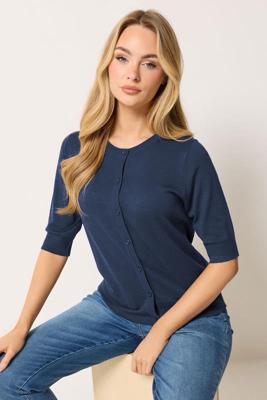  M&Co Navy Blue Button Through Short Sleeve Cardigan