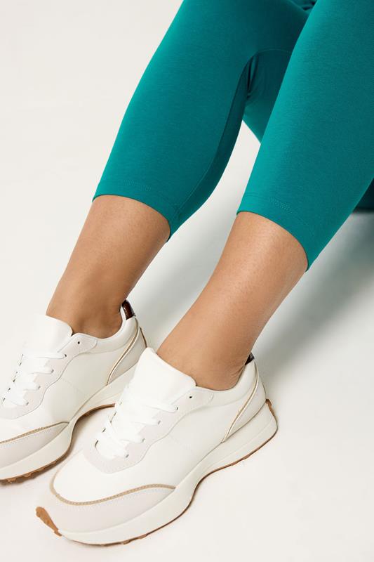 YOURS Plus Size Teal Blue Elasticated Waist Cropped Leggings | Yours Clothing 4