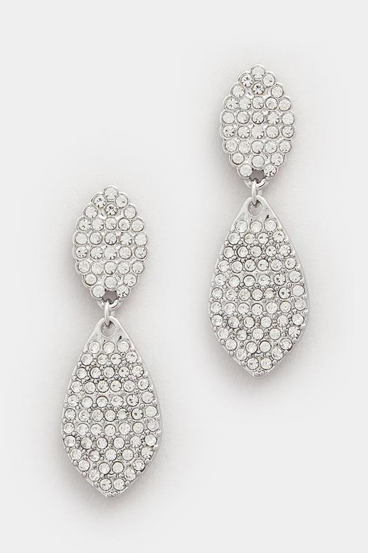 Silver Tone Diamante Double Drop Earrings | Yours Clothing 1