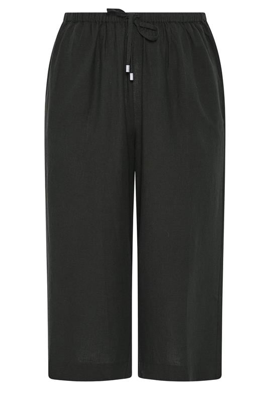 EVANS Plus Size Black Linen Cropped Trousers | Evans 5