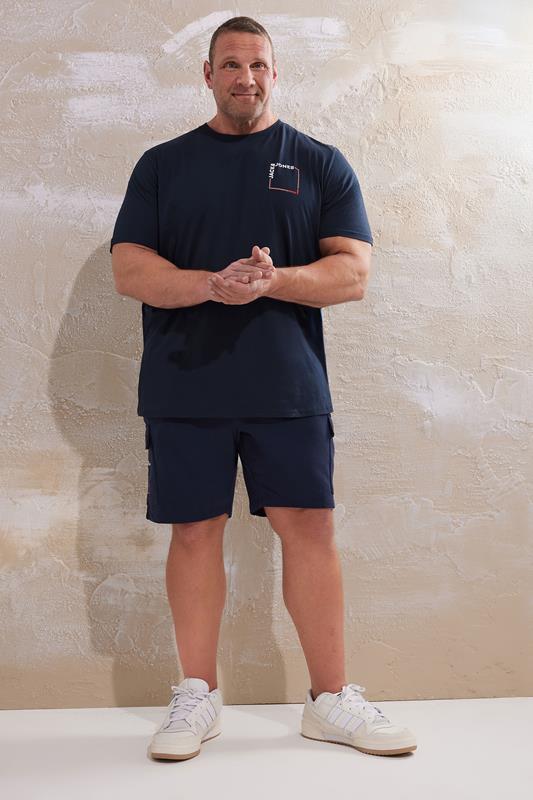 JACK & JONES Big & Tall Navy Blue 'Verner' T-Shirt & Short Set | BadRhino 2