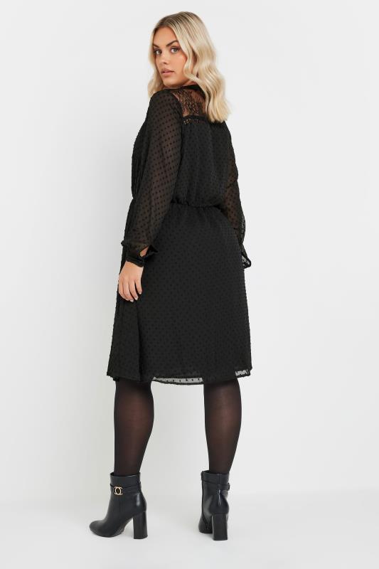 YOURS Plus Size Black Lace Dobby Midi Dress | Yours Clothing 4