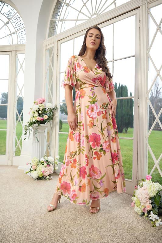  YOURS LONDON Curve Nude Floral Wrap Dress