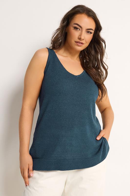 YOURS Curve Navy Blue Knitted Vest Top
