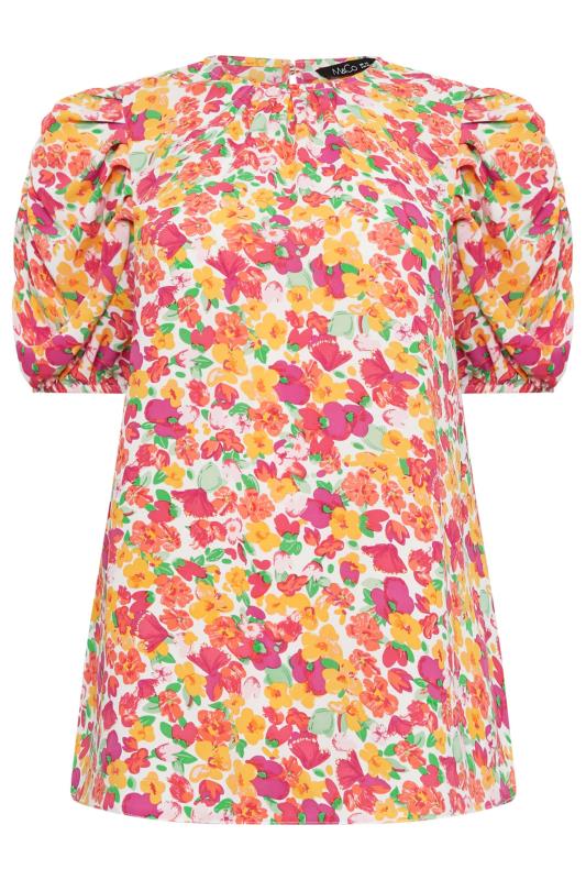 M&Co White & Pink Floral Print Puff Sleeve Blouse | M&Co  6