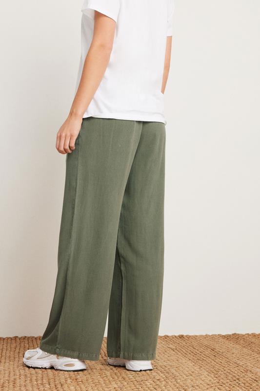 PixieGirl Petite Women's Khaki Green Acid Wash Wide Leg Trousers | PixieGirl 4