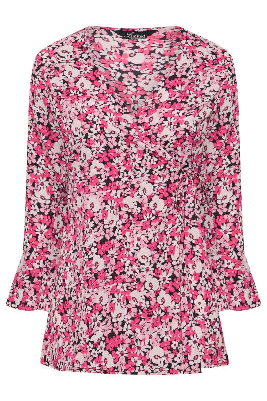 LIMITED COLLECTION Plus Size Pink Floral Print Wrap Top | Yours Clothing 6