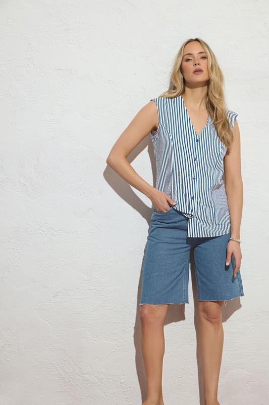 LTS Tall Mid Blue Denim Bermuda Cotton Shorts