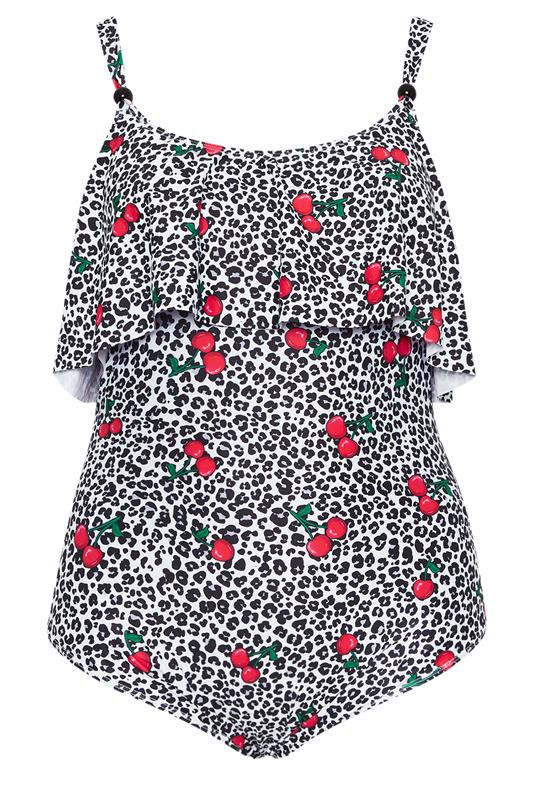 YOURS Plus Size White Leopard Print Frill Swimsuit | Yours Clothing 5