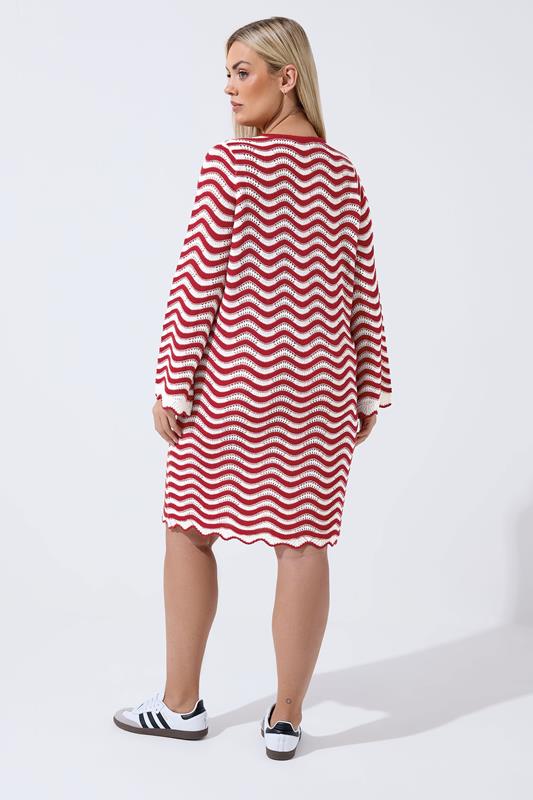 LIMITED COLLECTION Plus Size Red Stripe Crochet Knitted Dress | Yours Clothing 2