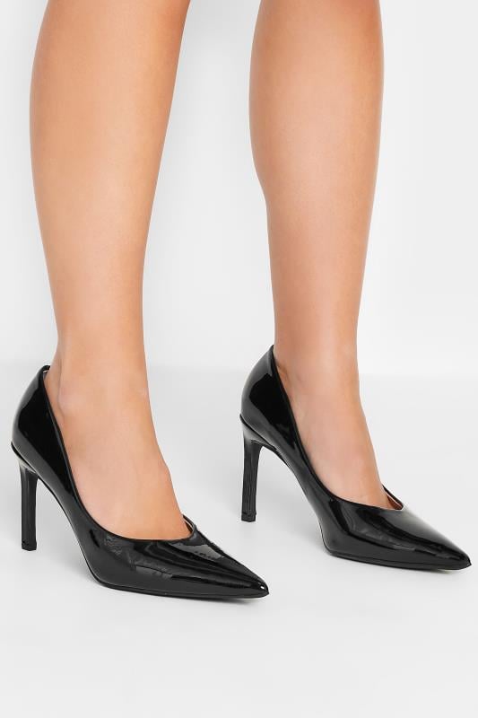 Petite  PixieGirl Black Patent Pointed Court Shoes In Standard Fit