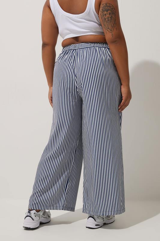 LIMITED COLLECTION Plus Size Navy Blue Stripe Boxer Waist Trousers | Yours Clothing 4
