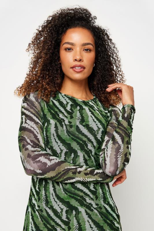 M&Co Khaki Green Animal Print Mesh Long Sleeve Dress  | M&Co 4