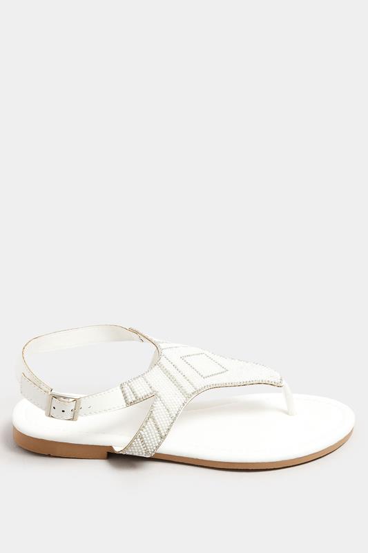 LTS White Beaded Ankle Strap Sandals In Standard Fit | Long Tall Sally 2
