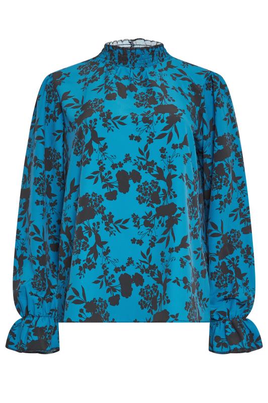 M&Co Blue Floral Print Shirred High Neck Blouse | M&Co 6
