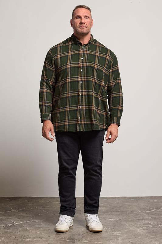 JACK & JONES Big & Tall Rosin Green Classic Flannel Checked Shirt | BadRhino 1