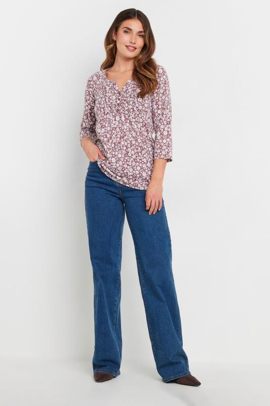 LTS Tall Blush Pink Ditsy Floral Cotton Henley Top | Long Tall Sally 1