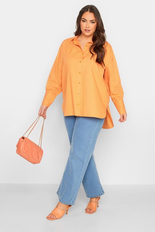 YOURS Curve Bright Orange Oversized Poplin Shirt | Yours Clothing  4