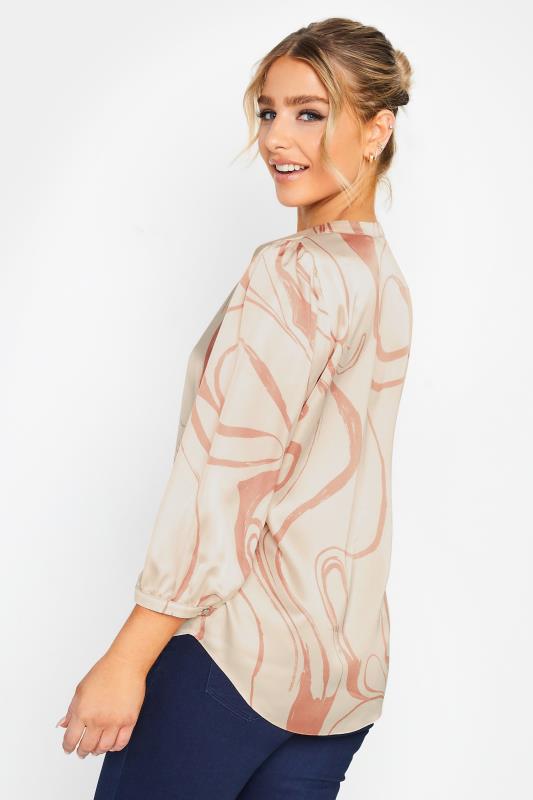M&Co Beige Brown Abstract Print 3/4 Sleeve Blouse | M&Co 3