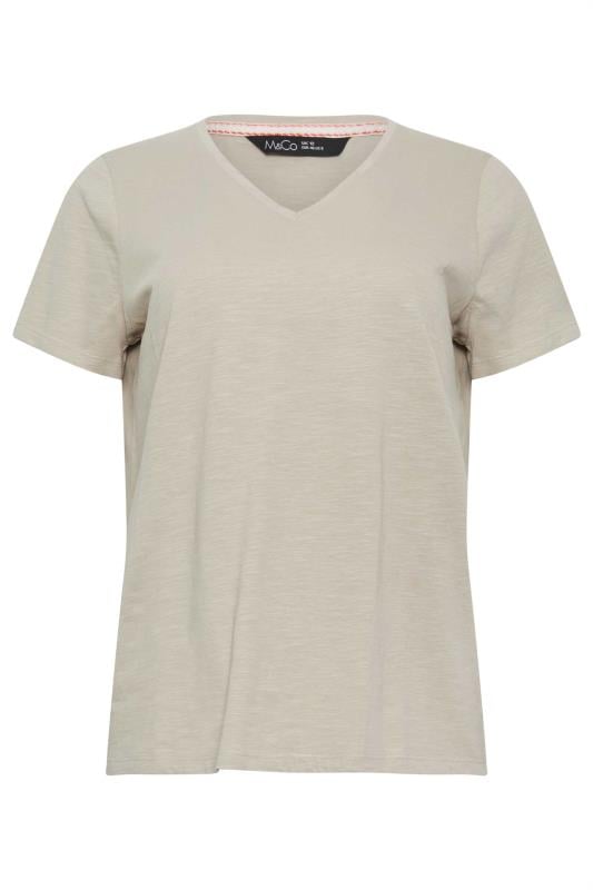 M&Co Neutral Brown V-Neck Cotton T-Shirt | M&Co 5