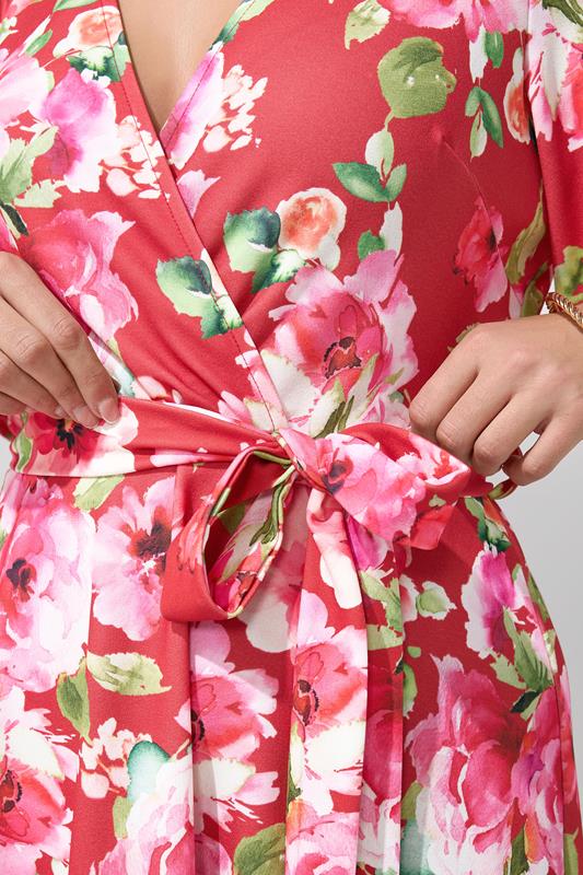 YOURS LONDON Plus Size Red Floral Wrap Skater Dress | Yours Clothing 4
