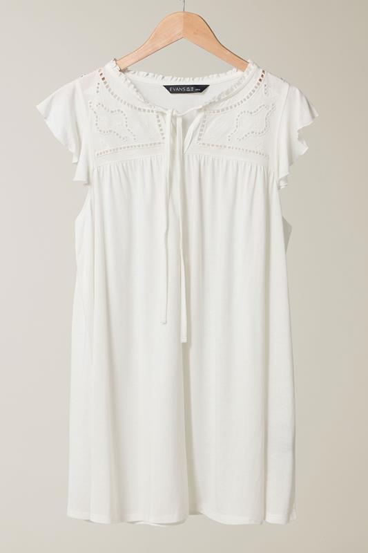 EVANS Plus Size White Cutwork Tie Neck Blouse Modal | Evans 5