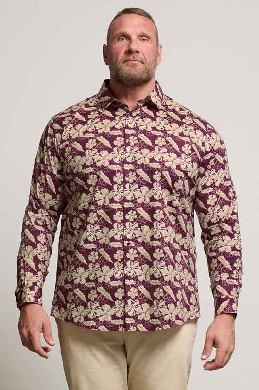 BadRhino Tailoring Big & Tall Burgundy Red Premium Leaf Print Long Sleeve Shirt | BadRhino 1