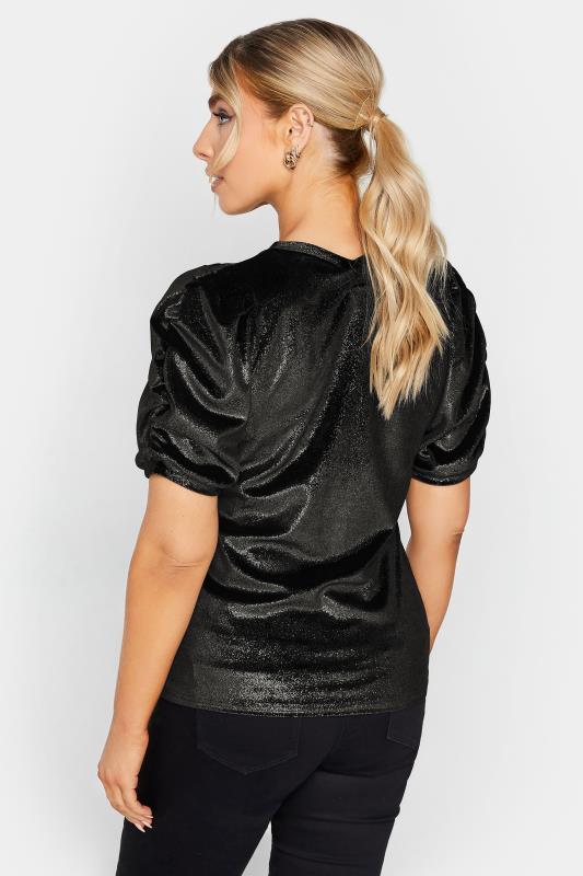 M&Co Black Glitter Velvet Touch Ruched Sleeve Blouse | M&Co 3