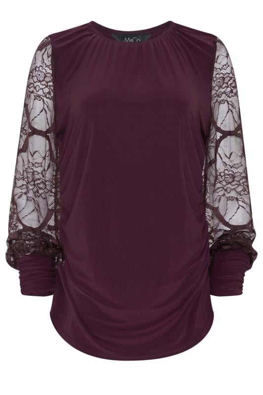M&Co Burgundy Red Lace Long Sleeve Top | M&Co 6