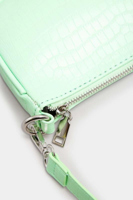 Light Green Faux Croc Shoulder Bag | Yours Clothing 5