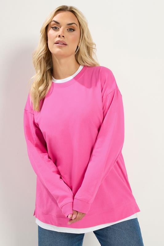 YOURS Curve Pink 2-In-1 Crew Neck Sweatshirt
