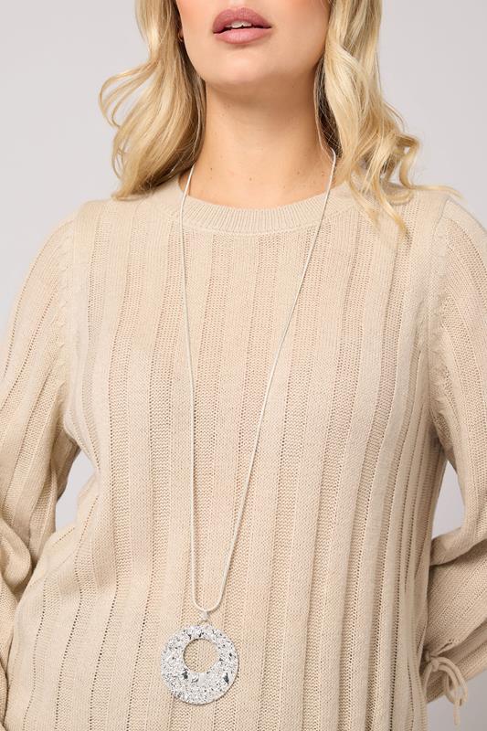 Silver Tone Adjustable Chain Disc Necklace | Yours Clothing 1