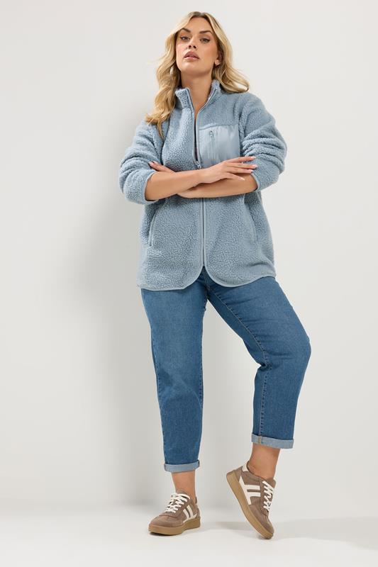 YOURS Plus Size Blue Teddy Borg Zip Through Fleece | Yours Clothing 2