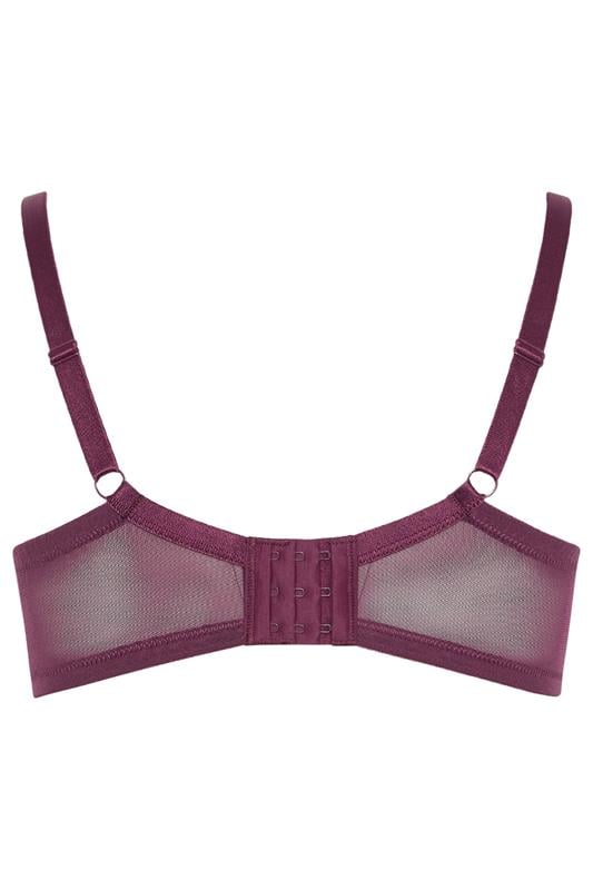 YOURS Plus Size Purple Embroidered Floral Non-Padded Bra | Yours Clothing 6