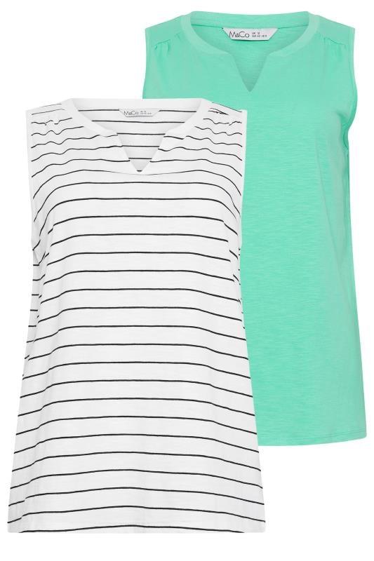 M&Co 2 Pack White & Green Notch Neck Sleeveless Cotton Tops | M&Co 7
