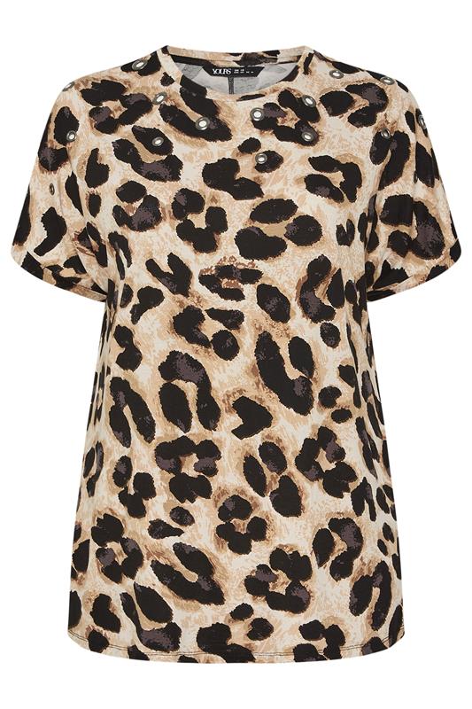 YOURS Plus Size Natural Brown Leopard Print Eyelet Top | Yours Clothing 6