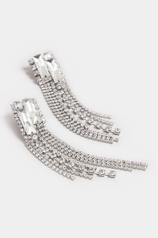 Silver Tone Long Diamante Drop Earrings | Yours Clothing 2