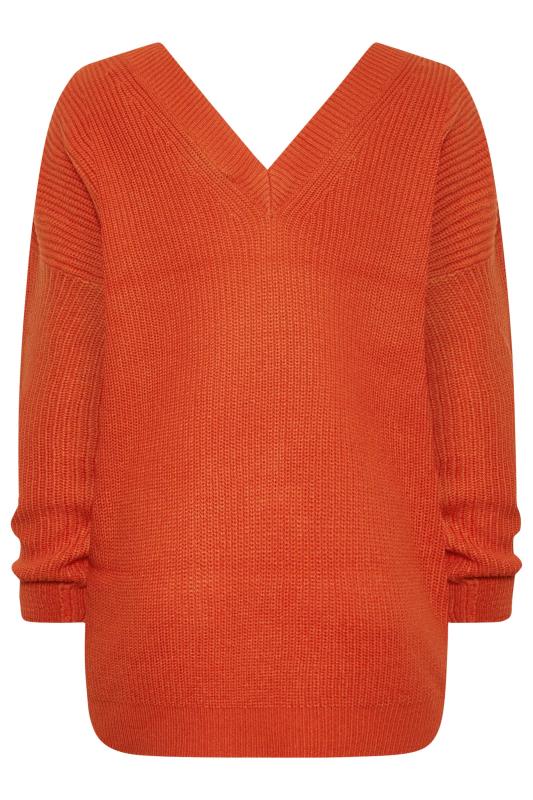 YOURS Plus Size Orange Double V-Neck Jumper | Yours Clothing 7