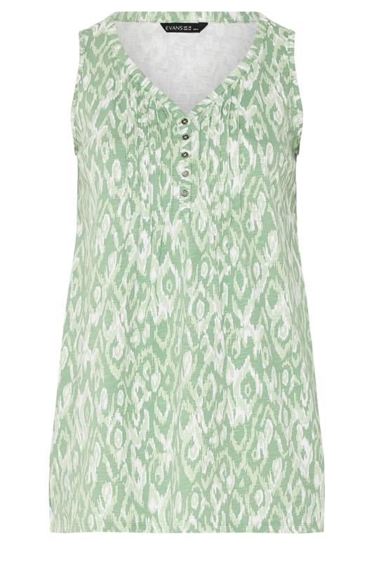 EVANS Plus Size Green Ikat Print Sleeveless Henley Top | Evans 6