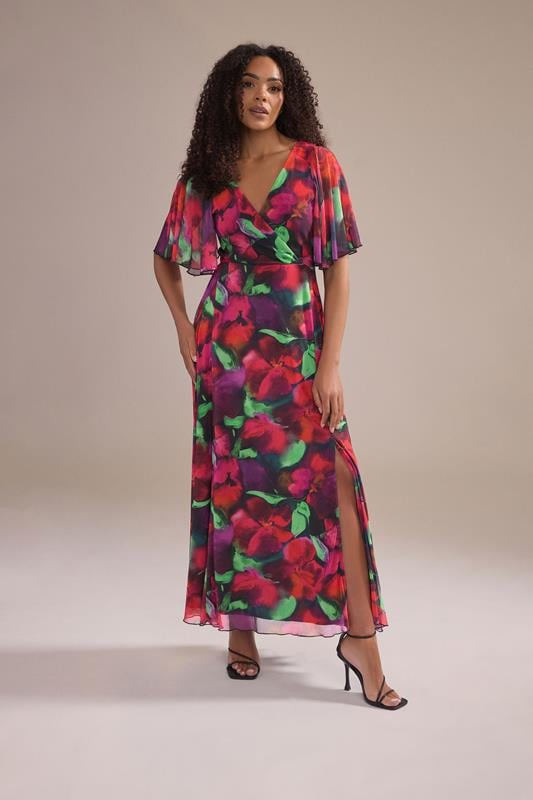  M&Co Purple Floral Print Mesh Maxi Wrap Dress