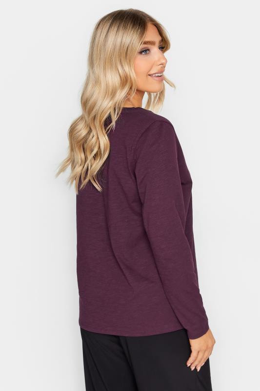 M&Co Purple V-Neck Long Sleeve Cotton Blend T-Shirt | M&Co 3
