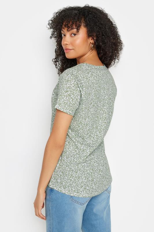 M&Co Green Floral Print Cotton Short Sleeve Henley Top | M&Co 3